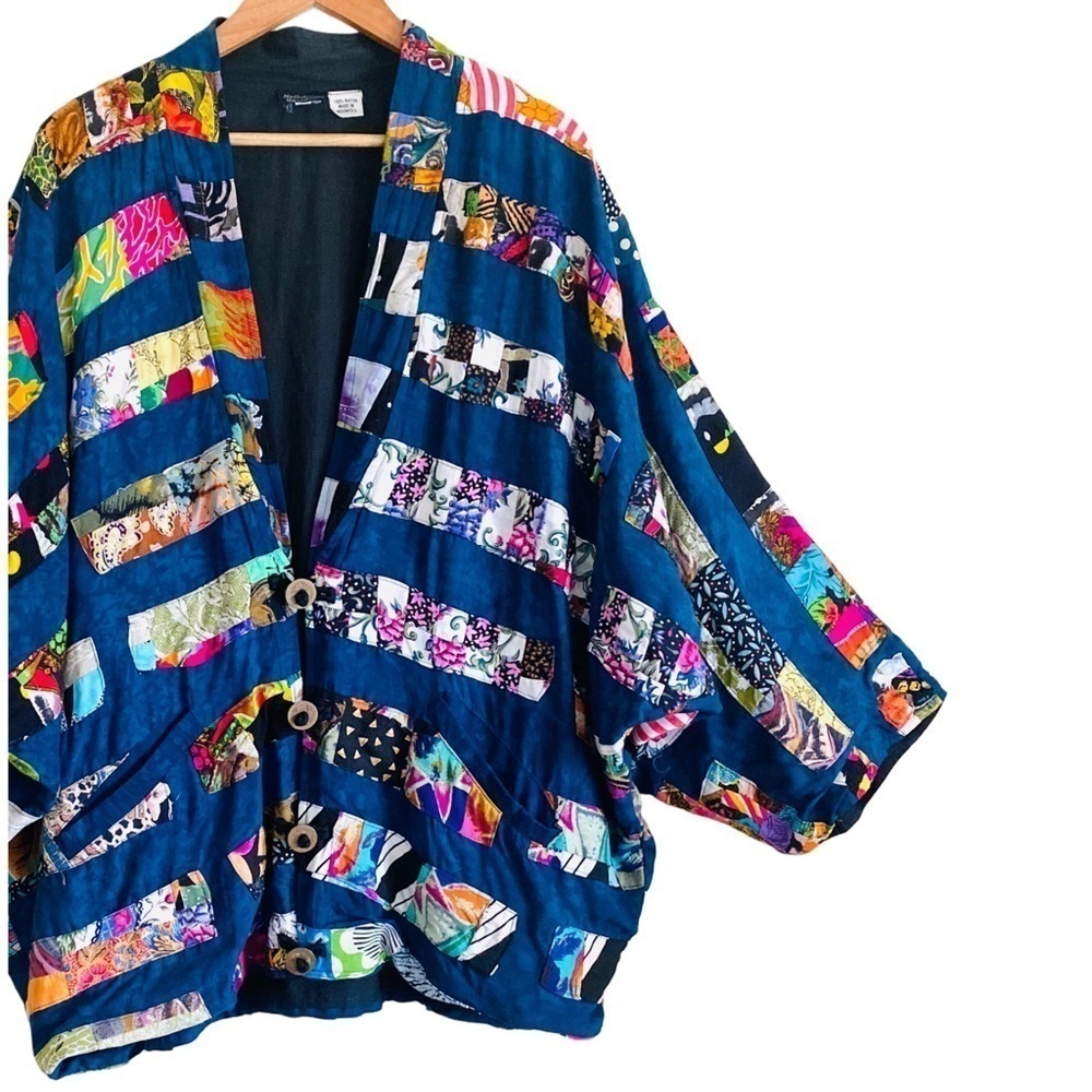 NATIVEWEAR DESIGNS Oversized Bohemian Lagenlook Appliqué Patchwork Jacket Size M - Picture 3 of 9